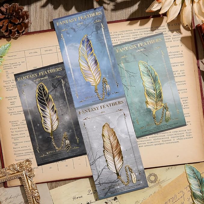 icceemee 4pcs Metal Feather Bookmarks with Bookmarks for Women, Writers, Readers Durable Book Markers Book Accessories Unique Gifts for Men, Women