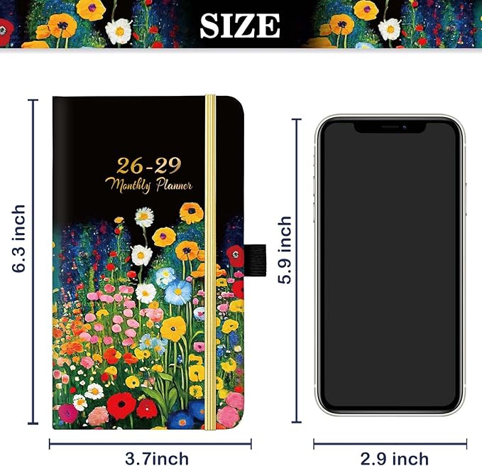 Pocket Calendar 2026-2029 - 3-Year Monthly Pocket Calendar from July 2026-June 2029, 6.4" x 3.8", 2026-2028 Pockets Calendars for Purse, Monthly Planner with Bookmark