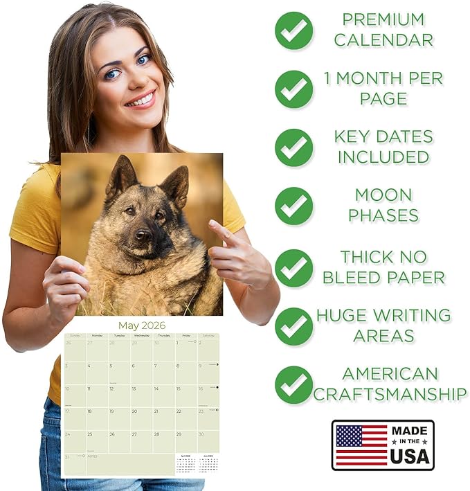 Norwegian Elkhound Calendar 2026 by MegaCalendars – Monthly Dog Breed Wall Calendar, Made in USA