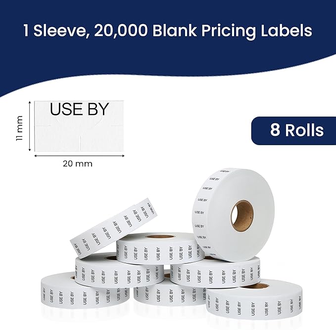 Perco Black Print on White USE BY Labels for Monarch 1131 Price Gun - 8 Rolls, 20,000 Marking Labels