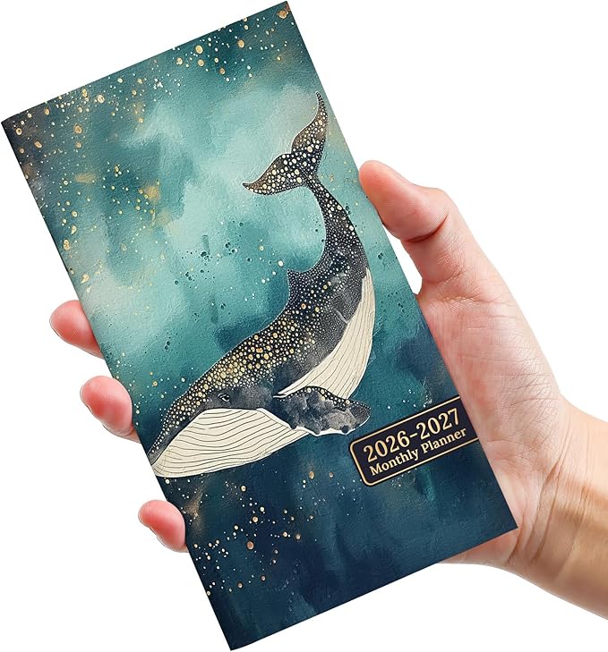 Pocket Calendar 2026-2027 for Purse, Two Year Monthly Planner Pocket Size 6.5" x 3.5", Jan 2026 - Dec 2027 Monthly Planner Small Calendar for School, Work and Home - Whale Dreams