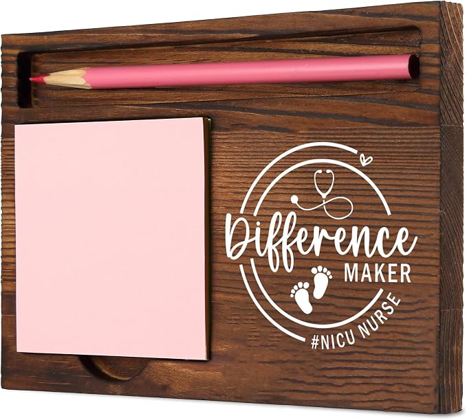 NICU Nurse Difference Maker Self-Stick Note Pad Holder Thoughtful Gift for Neonatal Nurses Healthcare Professionals, Durable and Stylish Desk Organizer, Work Desk Retro Note Pad Holder SDZ345