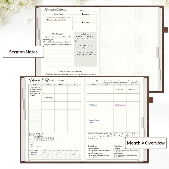 SUNEE Christian Bible Study & Prayer Journal for Men – Undated 6-Month Scripture Notebook for Daily Devotional & Faith Growth, Meaningful Religious Gift for Pastor, Husband or Graduation (Brown)