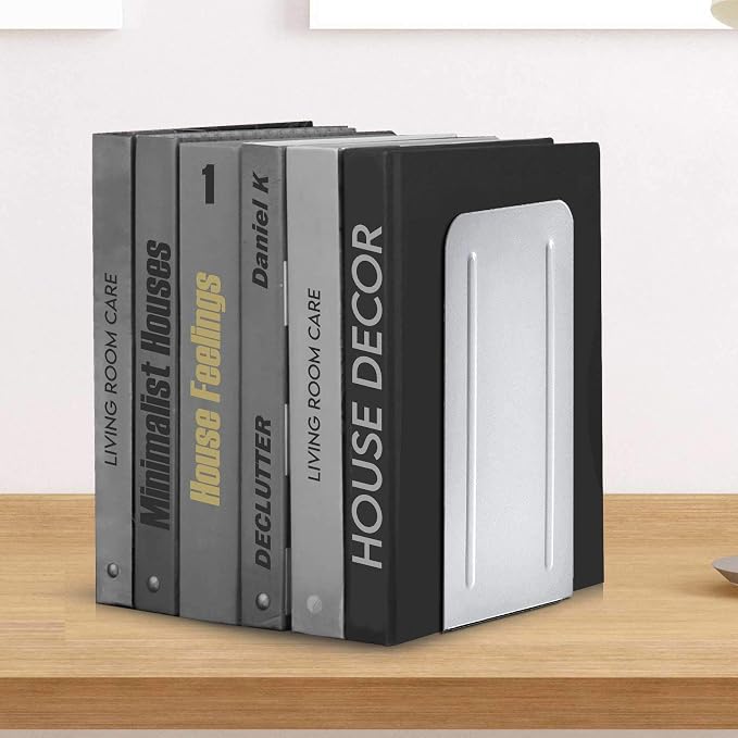 Acrimet Bookends for Shelves, Heavy Duty Steel Metal Book Ends, Non-Skid Book Stopper, Book Storage Holder for Home, Library, Jumbo Large Size 9" H x 4" W x 4 1/2" D, (White) (1 Pair / 2 Pieces)
