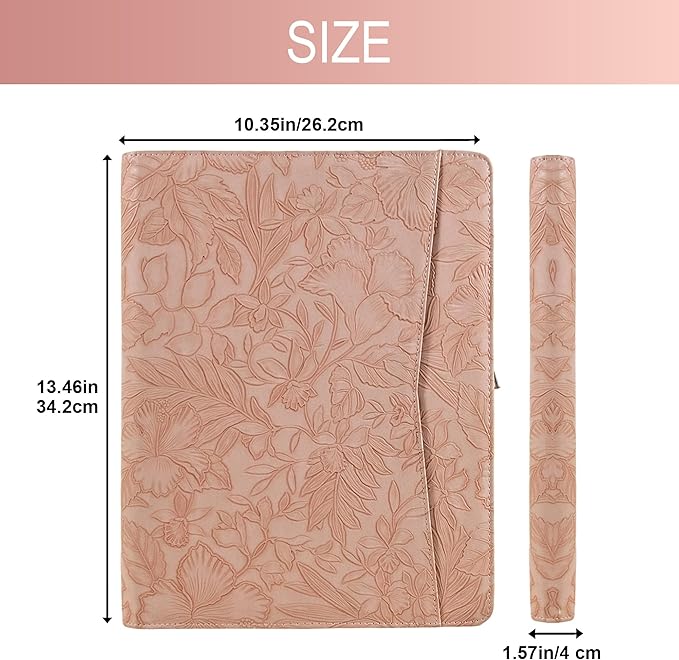 Generic Zippered Leather Padfolio Portfolio with Hidden Handle and Clipboard, Business Conference Organizer Notepad Folder, Portfolio Bag, Padfolio for Women/Men (Pink)