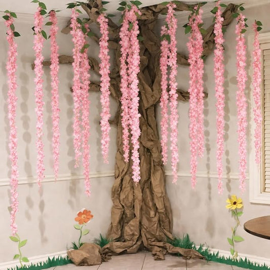 Suncalla Classroom Tree Bulletin Board Set DIY 3D Classroom Ceiling Wall Decor with Kraft Paper & Mounted Traceless Hooks for Jungle Safari Hawaiian Luau Party Supplies (Wisteria)