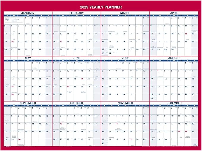 AT-A-GLANCE 2025 Erasable Calendar, Dry Erase Wall Planner, 12" x 16", Small, Vertical/Horizontal, Reversible, Compact (PM330B2825)