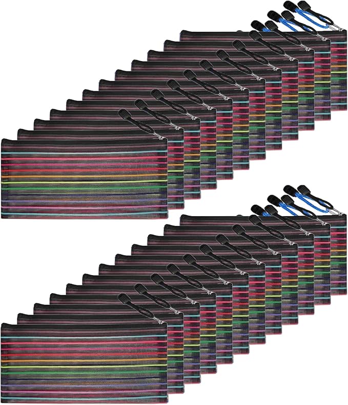 Muka 24PCS Rainbow Striped Zipper Pouch, Storage Bags for Organizer, Travel and Office-Black-A6
