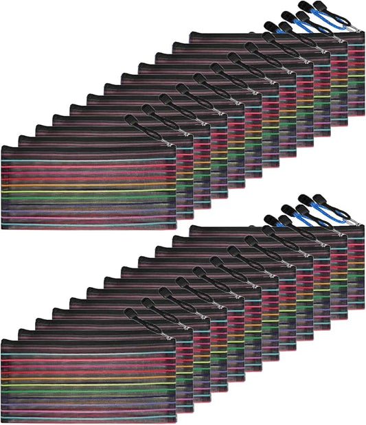 Muka 24PCS Rainbow Striped Zipper Pouch, Storage Bags for Organizer, Travel and Office-Black-A6