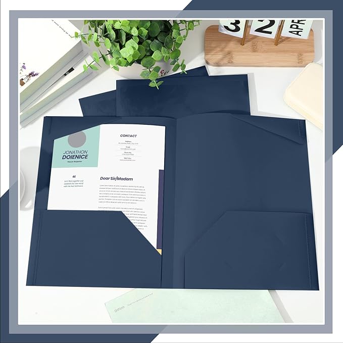 Henoyso 36 Pack Navy Blue Plastic Folders with Clear Front Pockets Heavy Duty File Folders with 2 Pockets and Card Slot for Student Communication School Office Presentation Report