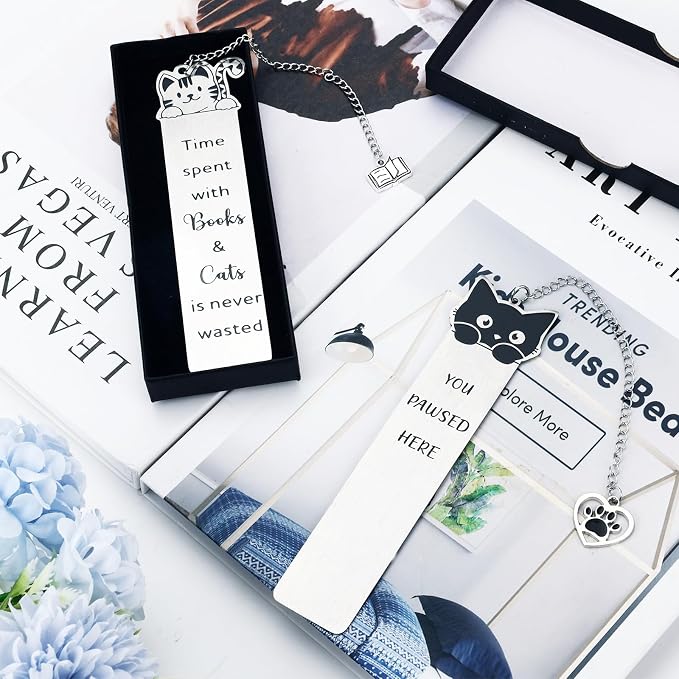 Cat Gifts for Women Men Funny Bookmarks Bulk Cats Head Bookmarks for Book Lovers Cat Lover Cute Metal Book Mark Set Birthday Gifts for Reader Coworker Friend Adult Cats Owner Lover Reading Accessories