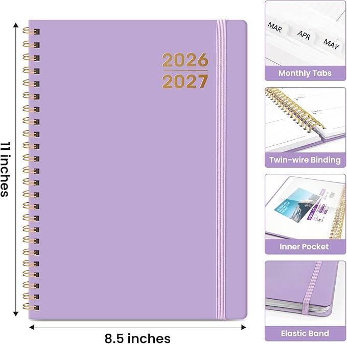 Planner 2026-2027 for Women & Men, Academic Monthly and Weekly Calendar Planner, Jul 2026 - Jun 2027, A4 (8.5" x 11"), Teacher Student Planning Book with Tabs, Ideal for Office School Supplies - Lilac Purple