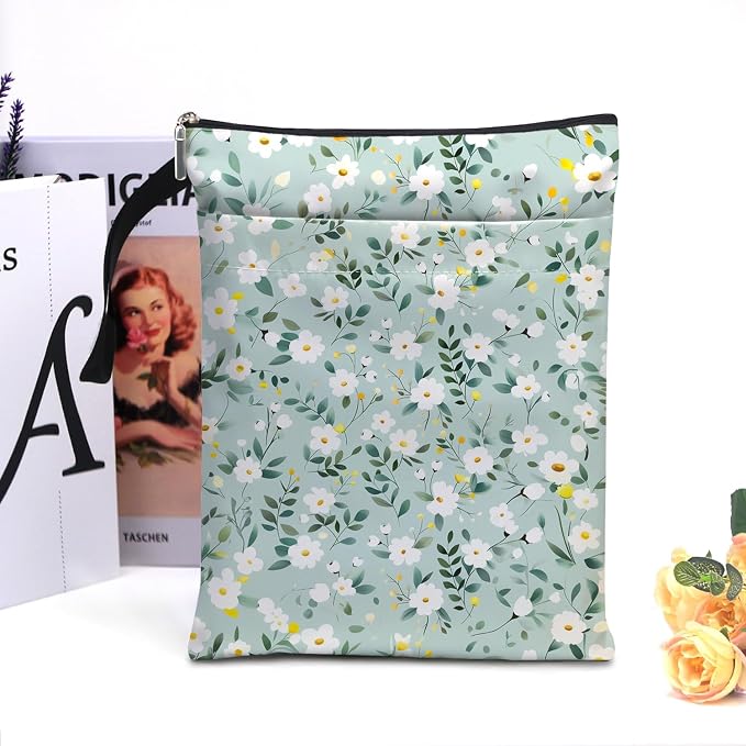 Flower Pattern Book Sleeve,Book Lovers Gifts Waterproof Book Cover for paperbacks with Zipper and Front Pocket Book Pouch for Women Teacher Birthday Graduation Christmas Gifts (Wildflower1601)