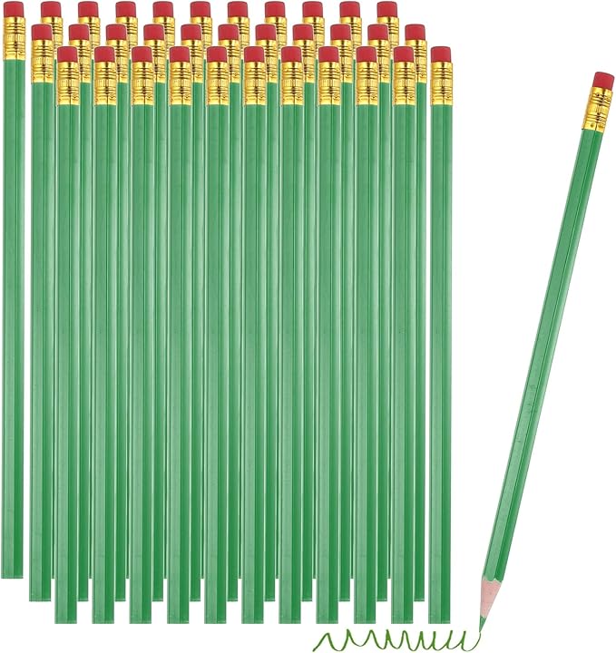 PATIKIL Erasable Colored Pencils, 36 Pcs Oil Color Pencils with Erasers Hexagonal Rod Wooden Colored Pencils for Tests Marking Grading Art Painting, Green