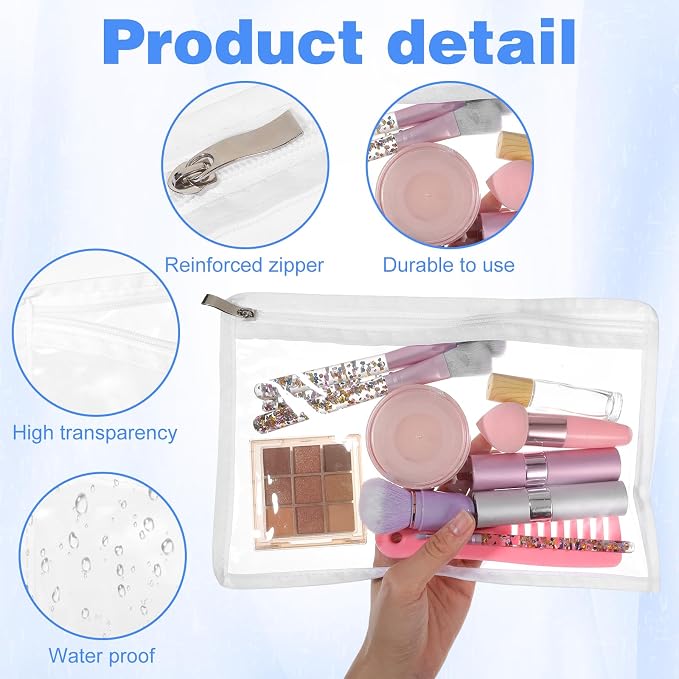 10 Pack Clear Zipper Pouches PVC Waterproof Pencil Pouch, 11.5 x 7.5 Inch Plastic Makeup Bag, Multi-Purpose Document File Organizer with White Edging, Office Supplies
