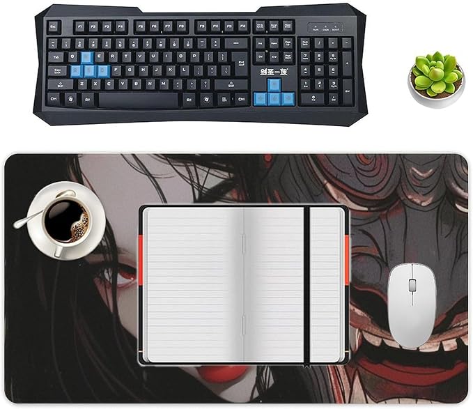 Large Mouse Pad Gaming Japanese Fantasy Female Samurai Anime Girl Desk Mat for Keyboard and Mouse Mat Non-Slip Rubber Desk Pad 40X75cm, Style