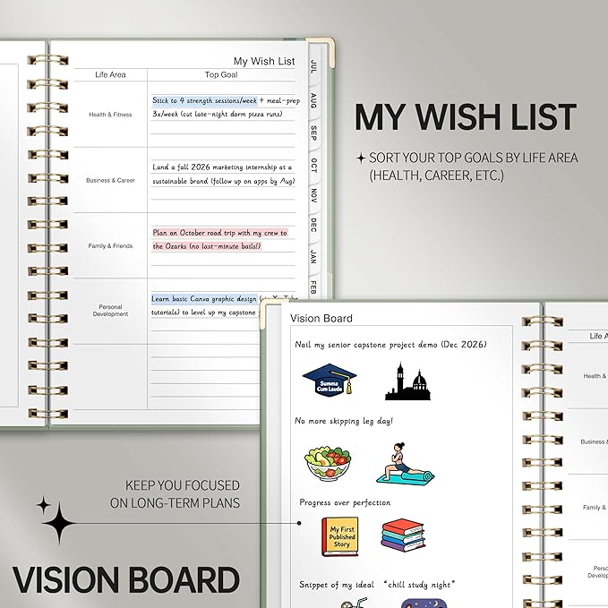 Academic Planner 2026-2027, Weekly and Monthly, A5 Size (5.7" x 8.3"), July 2026 - June 2027, To-do List for Tracking, for School, Home, Office, Hardcover, 12-Month Tabs (Light Green)