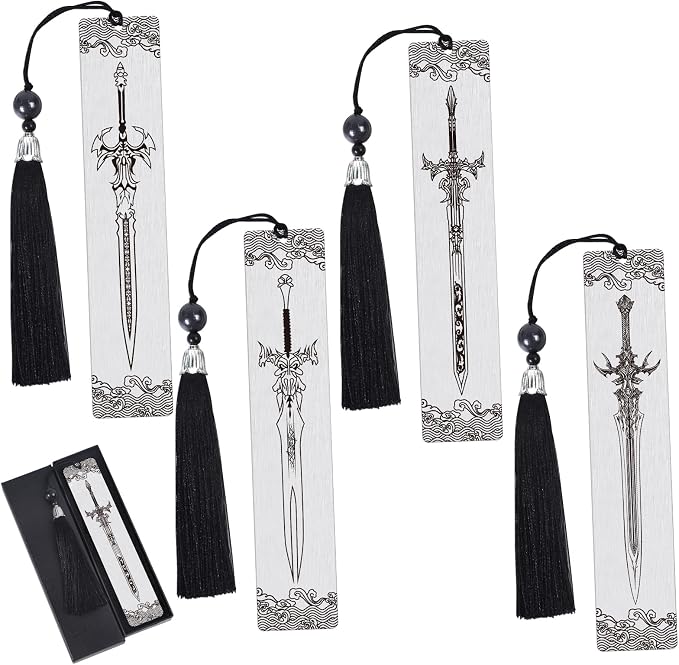 Sword Metal Bookmarks Gifts - 4PCS Cool Sword Bookmark for Book Lovers, Fantasy Book Accessories for Reading Women Men, Graduation Thanksgiving Christmas Bookish Birthday Gifts