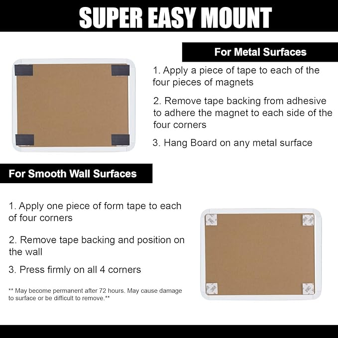 Magnetic Dry Erase Board for School Locker, 8.5" x 11", White-Framed with Marker and 2 Magnets - Small Whiteboard for School, Home, Office, Travel