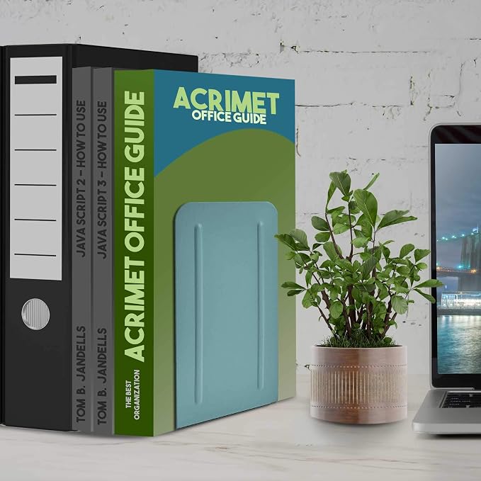 Acrimet Bookends for Shelves, Non-Skid Book Holder, Heavy Duty Book Stopper, Steel Metal Book Ends Storage for Home, Library, 6 7/8" H x 4" W x 4 1/2" D (Green) (1 Pair / 2 Pieces)