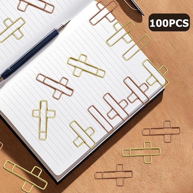 100Pcs Cross Paper Clips, Versatile Bible Paper Clips Journaling Paper Clip, Great Bookmarks for Bible Study Supplies/Christian Office and Home(Gold+Rose Gold)