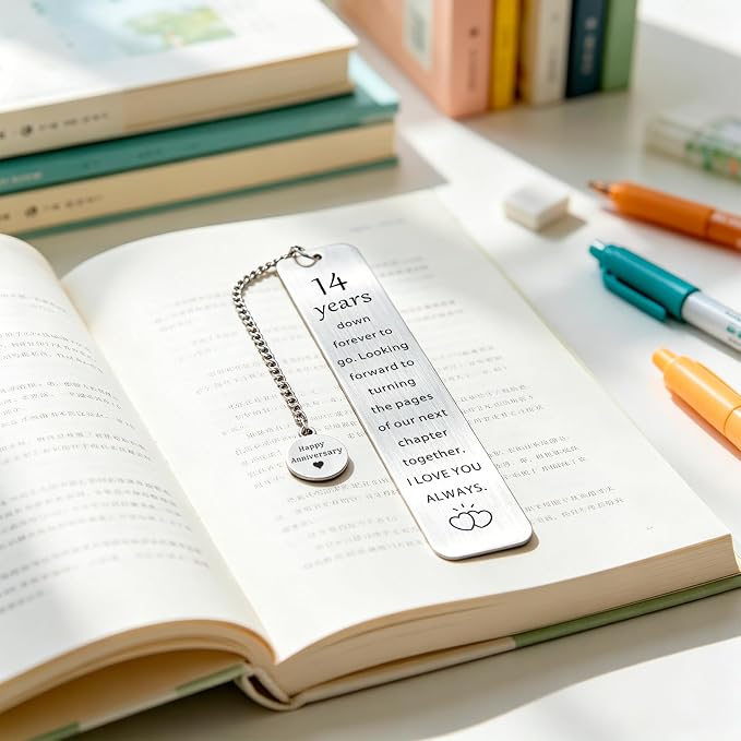 14th Anniversary Ivory Gifts for Men Women 14 Years Silver Anniversary Bookmark for Him Her 14th Wedding Romantic 14 Year Ivory Marriage Gift for Wife Husband Parents Couple (14 Years Bookmark)