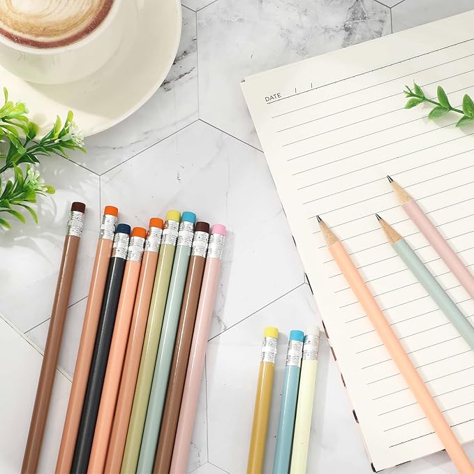 Whaline 48Pcs Boho Colorful Pencil with Erasers Christmas Wooden Pencils Unsharpened Writing Drawing Pencil for Xmas Party Supplies Stocking Stuffer Students Graduation Office Stationery Gift