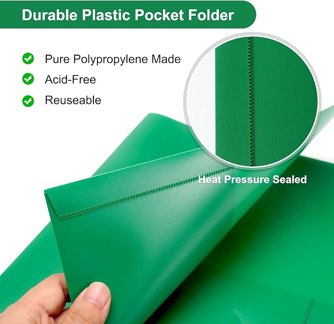 ViVin 60-Pack Green Plastic Folders with Pockets, Fits 8.5 x 11 Inch Letter Size Papers, Sturdy 2 Pocket Folders, Plastic Pocket Folder for Home School and Office