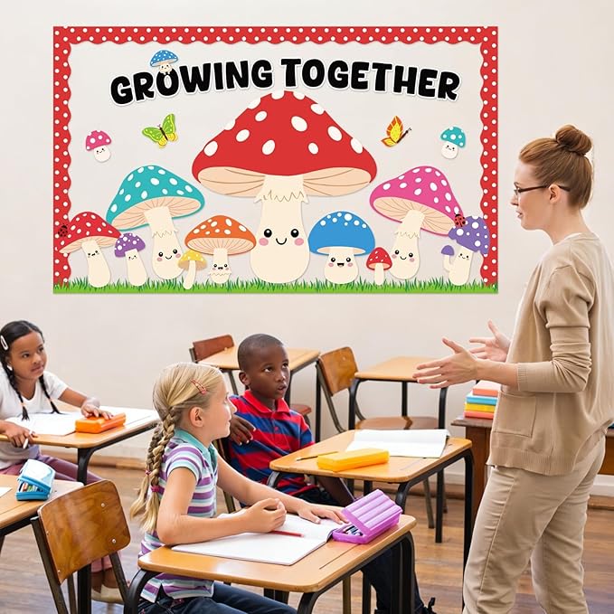 Mushroom Bulletin Board Decorations Colorful Mushrooms Cutouts Growing Together Bulletin Board Summer Classroom Decor Butterflies Cutouts for Spring Student Door Wall Back to School Supplies