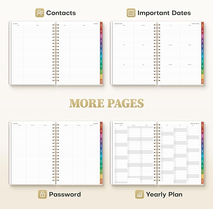 2026 Planner Weekly and Monthly, Jan.2026 - Dec.2026, Hardcover Calendar 2026 Agenda Daily Planner Book Spiral Notebook with Monthly Tabs, 7.4" x 10.2", Calm Vine
