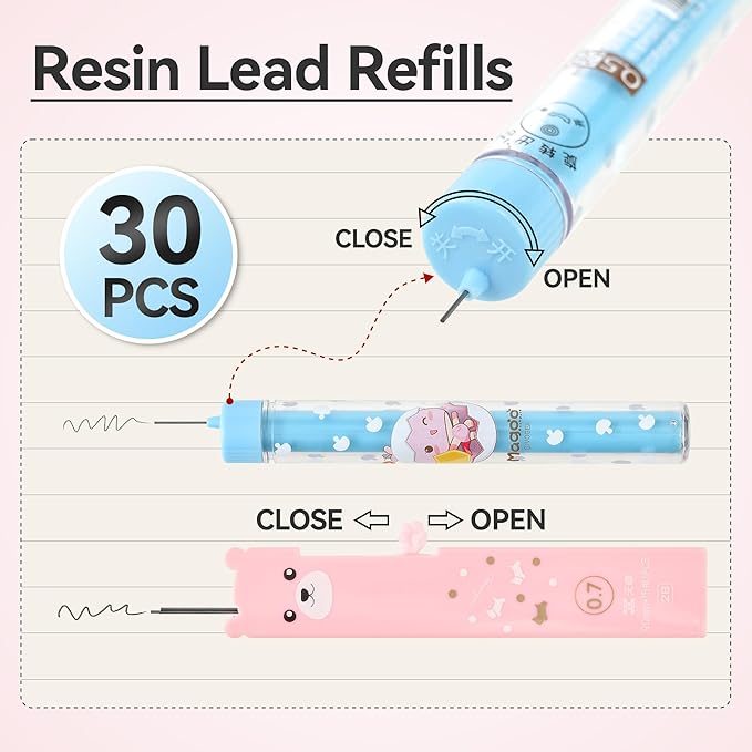 12PCS Cute Kawaii Mechanical Pencils Set with Lead Refills and Erasers, 0.5mm & 0.7mm Point, Bulk Mechanical Pencils for Kids Girls