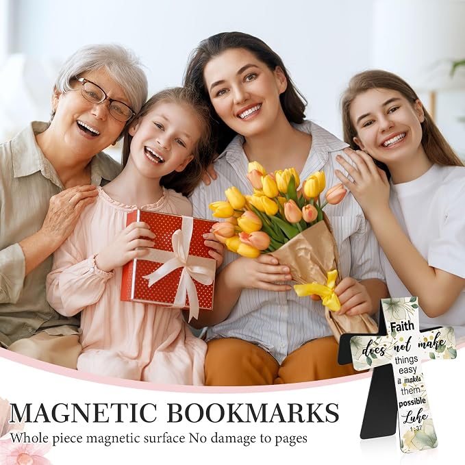 Resurhang 24 Pcs Magnetic Bookmarks Christian Cross Magnetic Page Markers Religious Bible Verses Bookmarks for Mother's Day Women Student Church Study Group Graduation Coworker Team (Watercolor)
