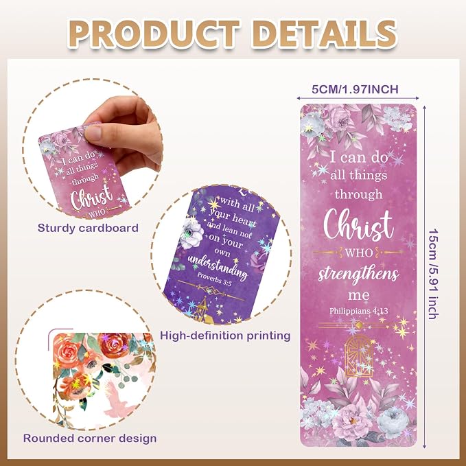 48 Pcs Christian Bookmarks, Religious Bible Verse Paper Bookmark Bulk for Women Man, Colorful Flower Cross Book Mark Gift for Reading Lovers Church Accessories
