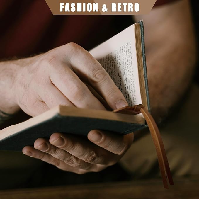 Jack&Chris Genuine Leather Bookmark, Thin Handmade Stitched Bookmarks for Women Men, Classic Style Book Accessories Gifts for Book Lovers Students Writers Readers Teens Adults, Light Brown