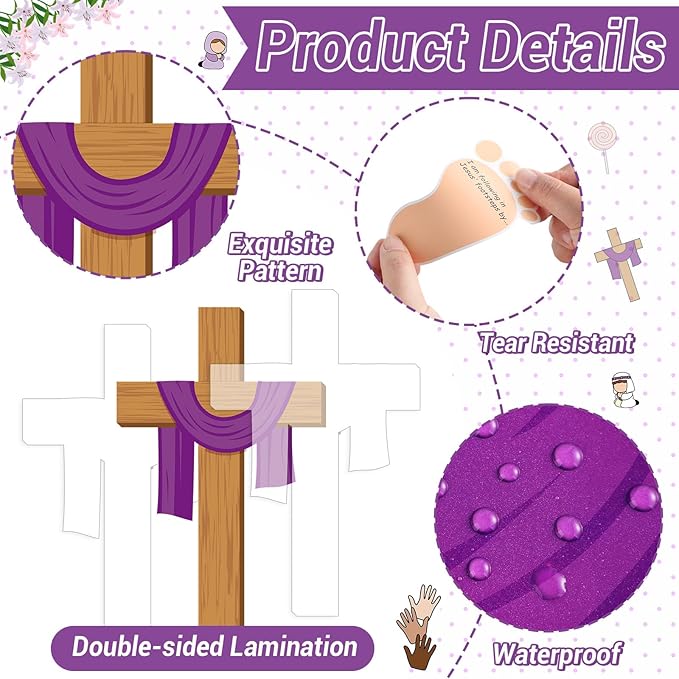 Easter Religious Bulletin Board for Lent Easter Cross Bulletin Board Decoration Set Religious Christian Cross Footsteps Paper Cutouts for Church Home Classroom School Nursery Chalkboard Decor