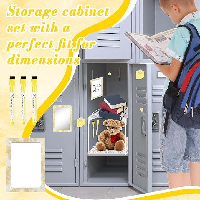 Denylo pro Magnetic Locker Marble Accessories Kit Pale Yellow Back to School Essentials Locker Organizer Supplies Include Mirror Whiteboard Pen Shelf Magnet Magnetic Buckle Back to School Essentials