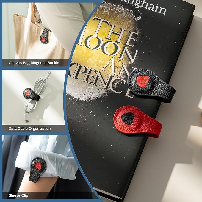 2Pcs Magnetic Leather Bookmarks with Gift Box Magnetic Pen Holder Book Marks Clip Gift for Book Lover Readers Men Women Teachers Students, Heart Bookmarks