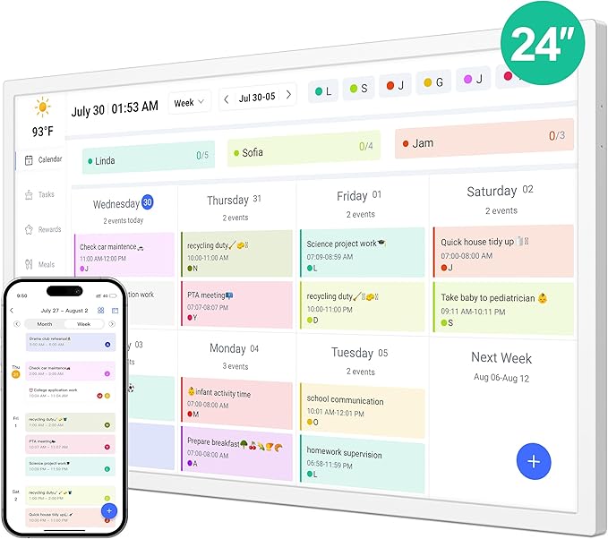 Digital Calendar, Smart WiFi Electronic Calendar&Chore Chart, IPS Touch Screen HD Display for Family Schedules, Share Moments Instantly from Anywhere (24)