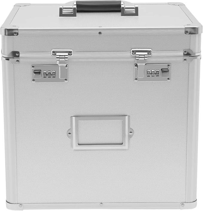File Organizer Box, L13.8*D10*H13.4in Locking Document Storage Cabinet File Folder with Combination Locks & Handle, Portable Metal Filing Storage Box for Office Travel, Silver
