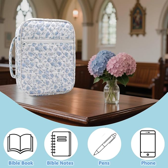 Bible Cover Case For Women,Large Bible Bag with Study Supplies,Quilted Bible Carrying Case for Girls,Portable Bible Case with Highlighter, Pens,Tabs,Bible Study Gifts for Women