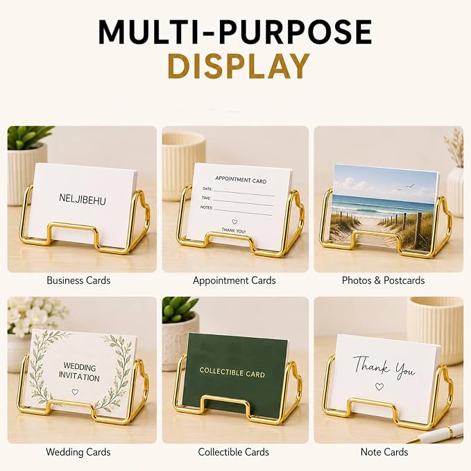 Heart Business Card Holder for Desk, Metal Business Card Stand Organizer, Cute Desktop Display for Name Cards, Photos and Notes, Office Reception Wedding Table Decor (gold)