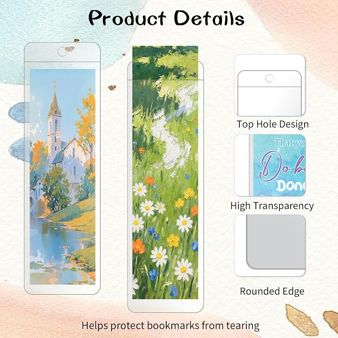 60 Pack Clear Bookmark Sleeves, 5.7 x 1.81in Blank Bookmark Holders with Hole, Thick Vinyl Book Markers Cover Holder for Reading, Office Use, Photo Booth, Wedding, Party Favor Decoration