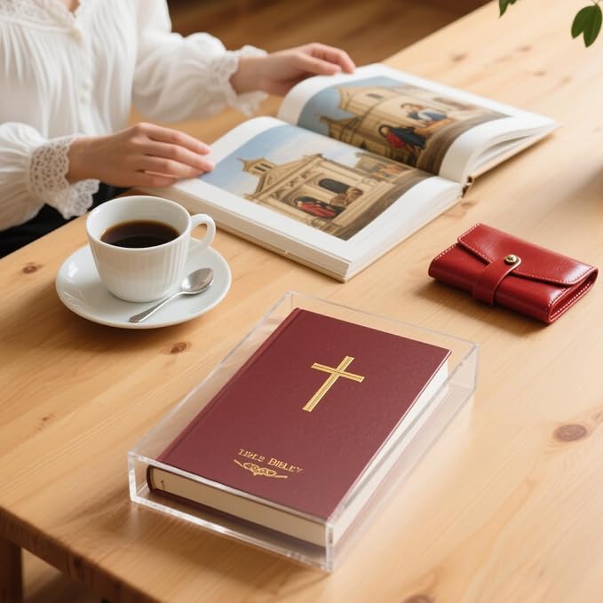Klmnop Clear Acrylic Display Case for Bible, 4mm Thick Wall Mount Vertical & Horizontal Display Case, Book Organizer Box to Protect Collectible Books, Family Old Bible, DVD, 10.63 x 7.48 x 2.36 inch