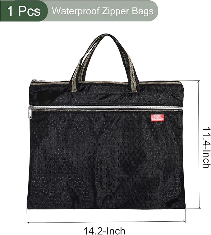 YOKIVE Waterproof Zipper Bag, Document Books Storage Tote Bags Tools Organizer Pouch, Great for Classroom Office(Black)