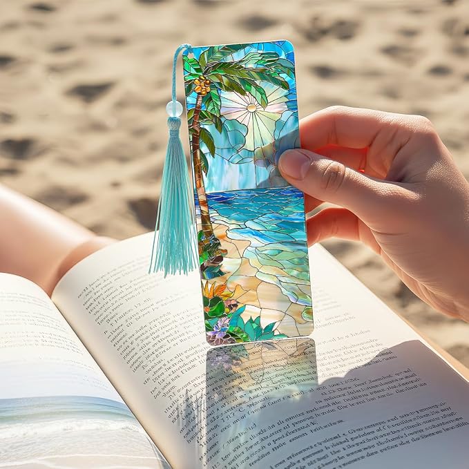 4 Pcs Seasons Transparent PVC Bookmarks with Tassels, Stained Glass Art Bookmark Gifts for Women Men, Elegant Book Loves Accessories, Fantasy Reader Gift for Bookish Men