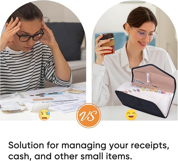 Fabric Bill Organizer with Pockets 10x6 Receipt Organizer for Business - Receipt Holder Organizer - Cash Organizer -Coupon Holder - Money Organizer for Cash- Small Accordion File Organizer