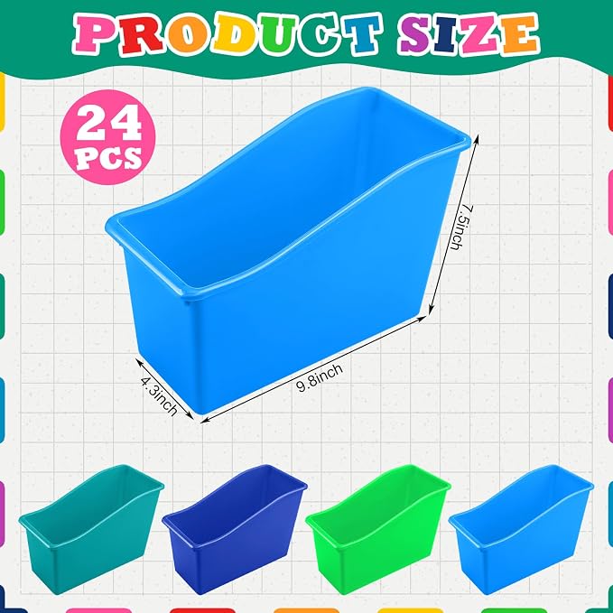 Jinei 24 Pack Fresh Riverside Color Book Bins for Classroom Bulk Binder Holders with Name Labels Plastic Organization Book Baskets Teacher Storage Boxes for Classroom Home Office