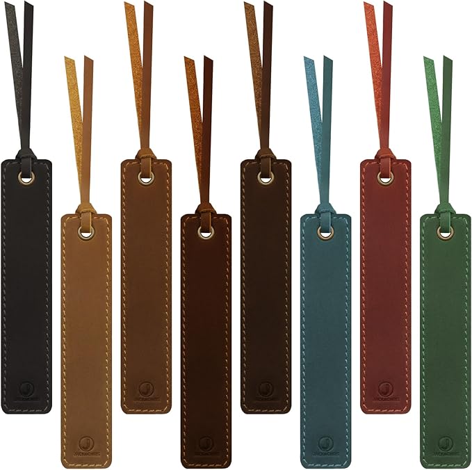 Jack&Chris Genuine Leather Bookmark, Thin Handmade Stitched Bookmarks for Women Men, Classic Style Book Accessories Gifts for Book Lovers Students Writers Readers Teens Adults, All Color