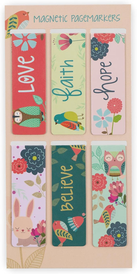 Christian Art Gifts Magnetic Scripture Bookmark Set with Encourangements Faith Hope Love Believe - Inspirational Floral Magnetic Bible Verse Pagemarker Set of 6 for Bibles and Books, Size 2.3” x 0.8”