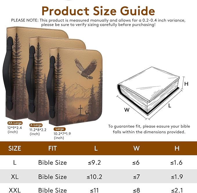 Bible Cover for Men, Bible Carrying Book Case, Protective Bible Organizer Holder Bag with Handle and Zippered Pocket, Christian Gift for Boy (Bald Eagle Cross & Deer, L)